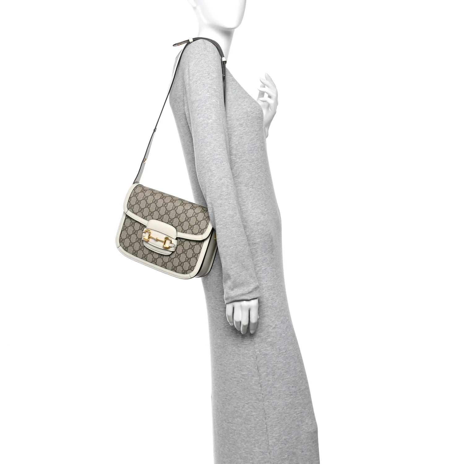 GG Supreme Monogram Horsebit 1955 Shoulder Bag Beige Mystic White - Image 2
