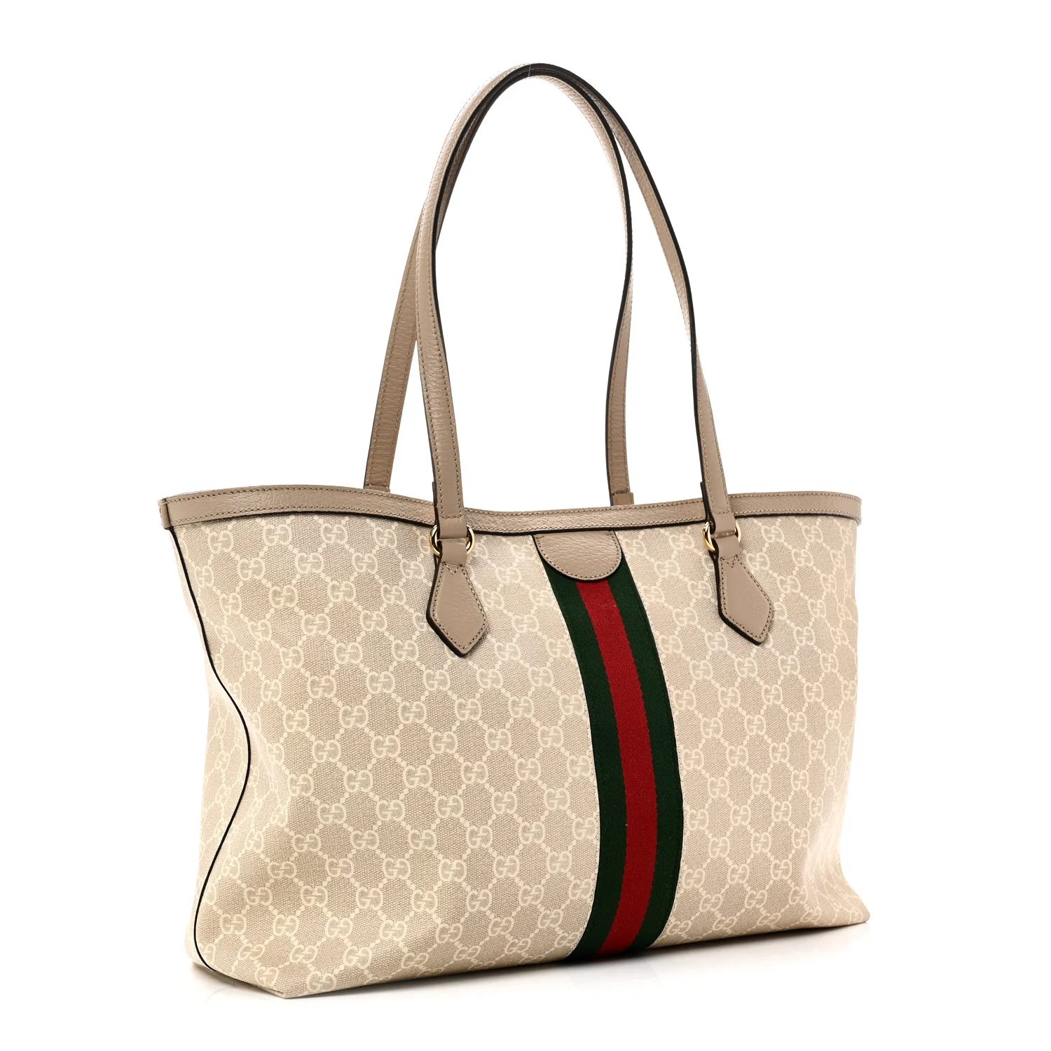GG Supreme Monogram Textured Dollar Calfskin Web Medium Ophidia Shopping Tote Beige Mystic White Oatmeal - Image 3