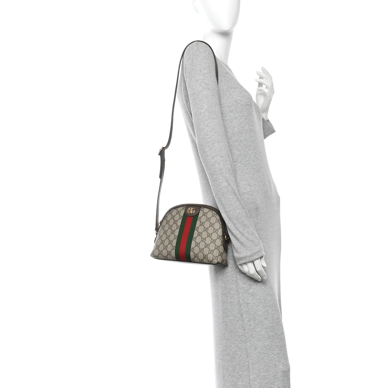 GG Supreme Monogram Textured Dollar Calfskin Web Small Ophidia Dome Shoulder Bag Beige Ebony New Acero - Image 2