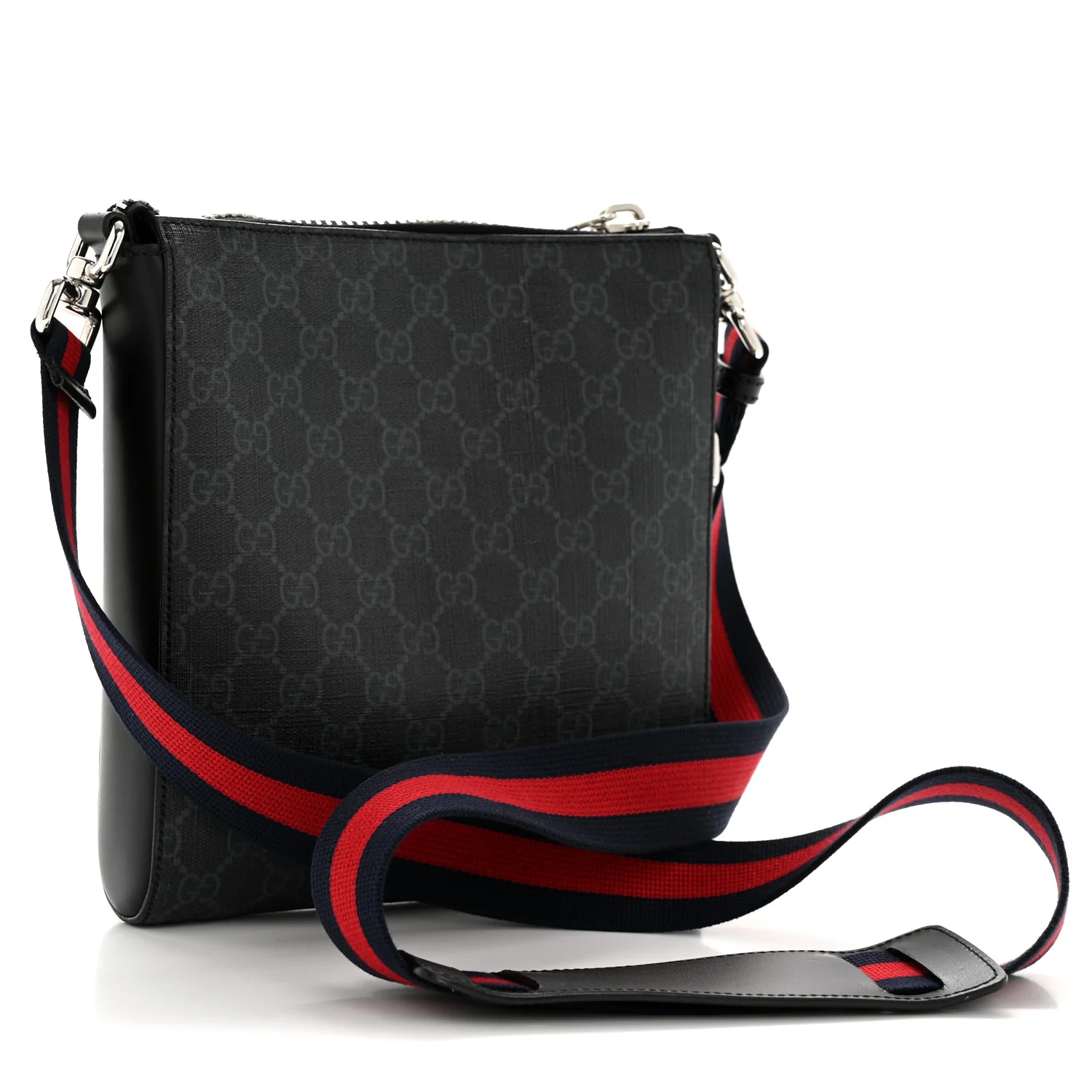 GG Supreme Monogram Web Small Flat Messenger Bag Black Grey - Image 3