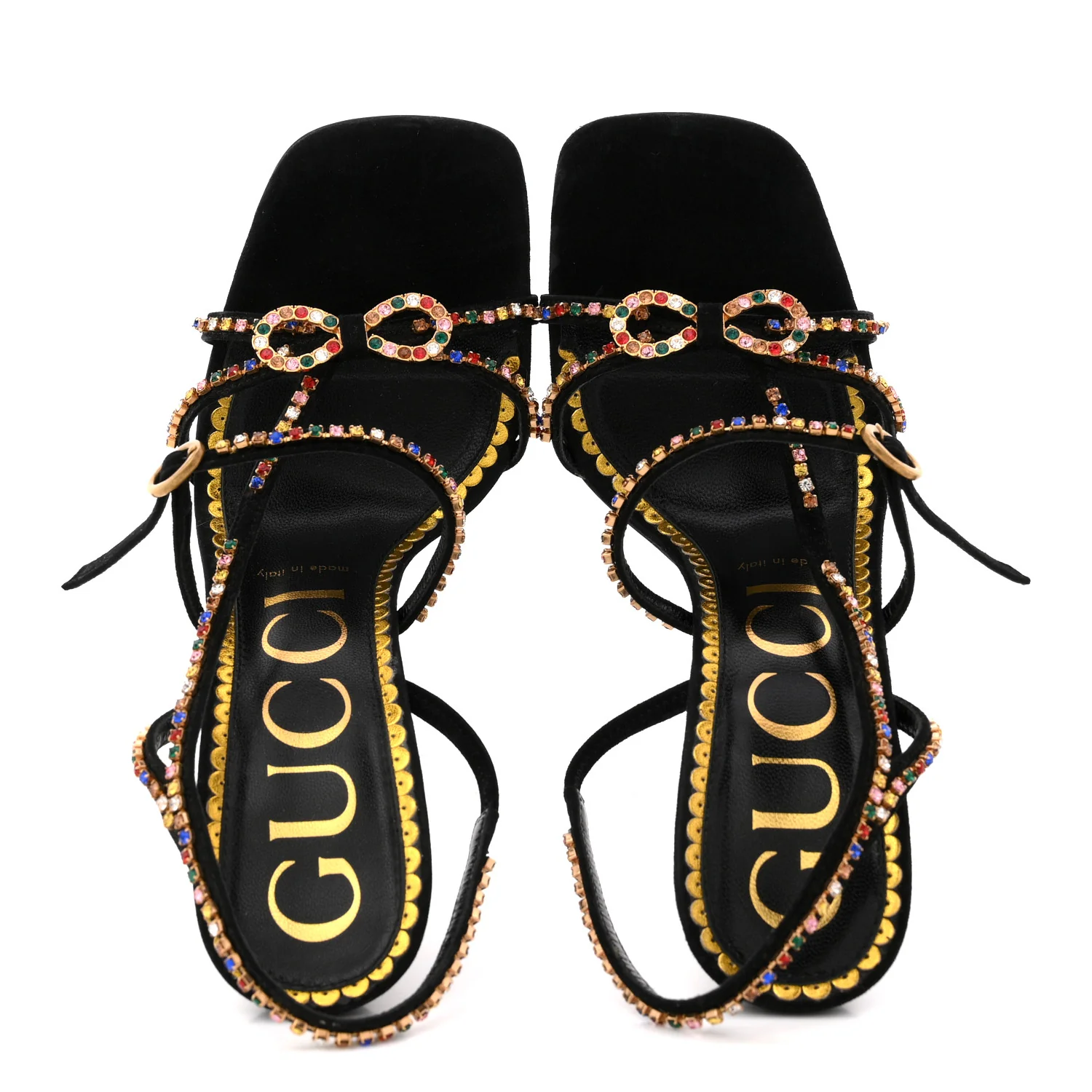 Kid Scamosciato Crystal Embellished Carmen High Heel Sandals 38 Black - Image 2