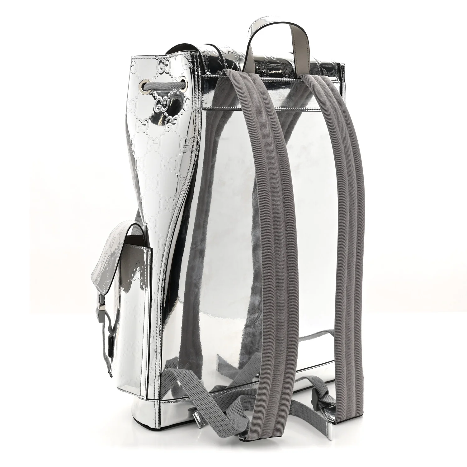 Mirror Effect GG Monogram Appia Calfskin Web Double Buckle Backpack Silver - Image 3