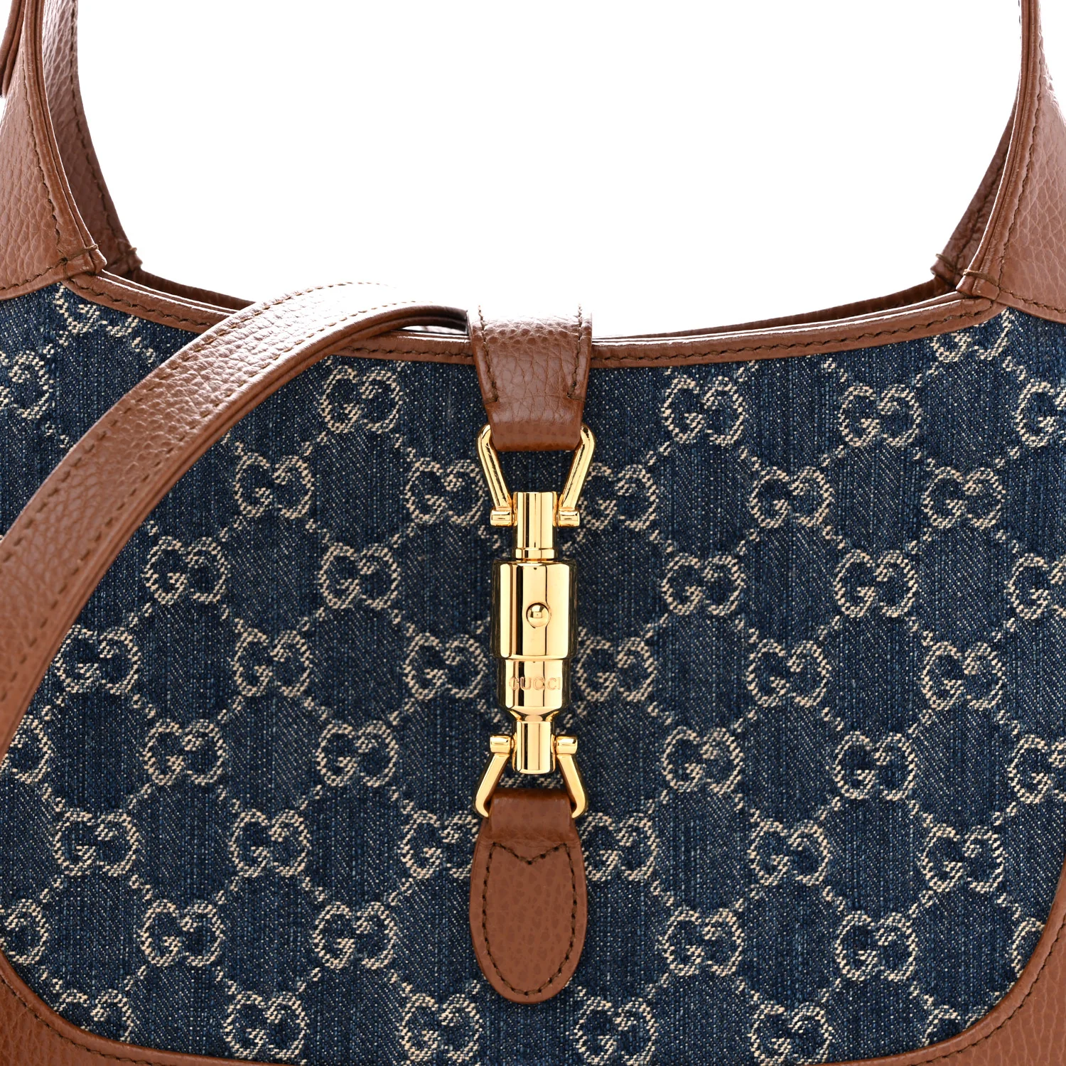 New Denim GG Monogram Calfskin Small Jackie 1961 Hobo Blue Tea Cuir - Image 8