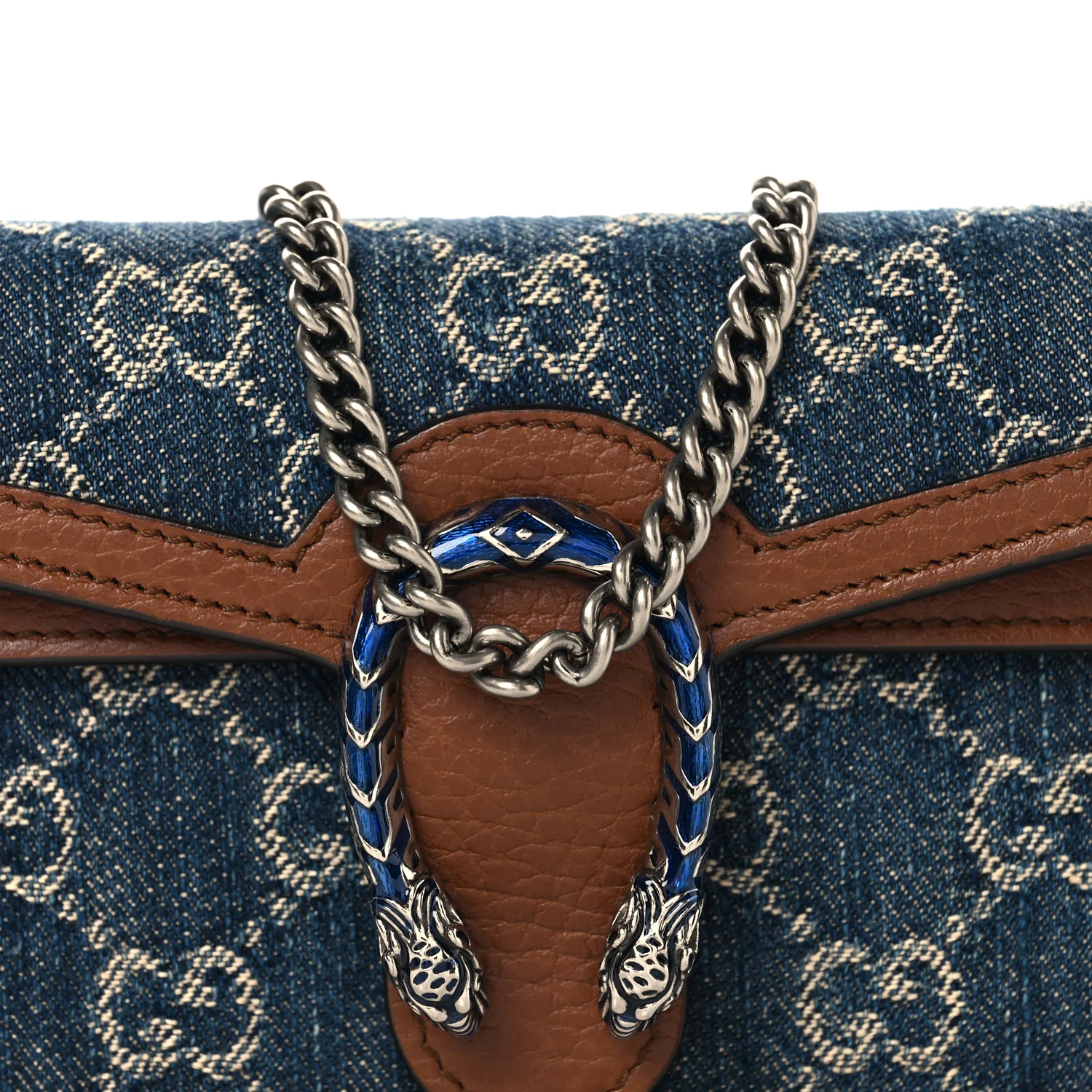 New Denim GG Monogram Dollar Calfskin Enamel Super Mini Dionysus Shoulder Bag Blue Tea Cuir Epilog Electric Blue - Image 6