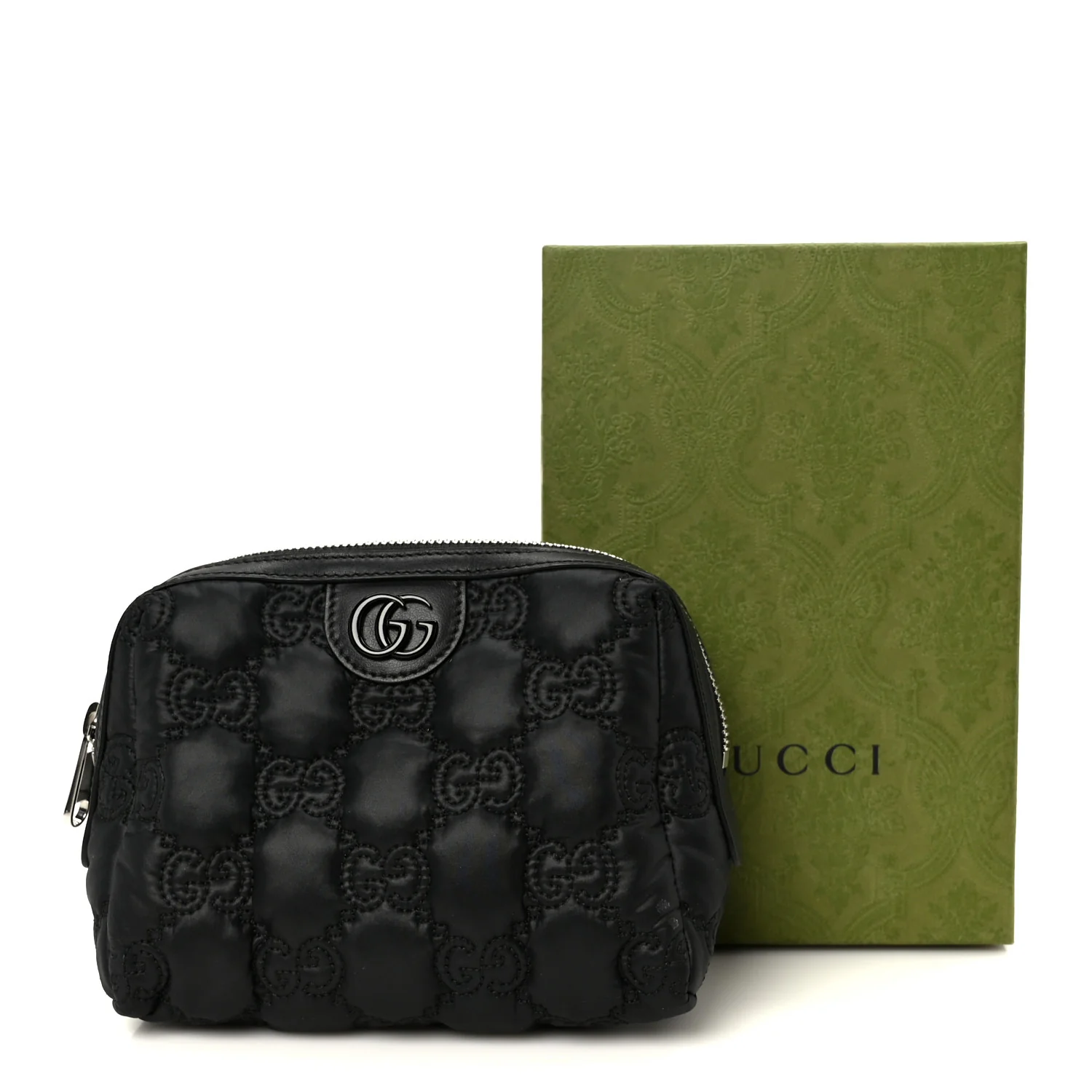 Nylon Calfskin Enamel GG Matelasse Beauty Case Black - Image 9