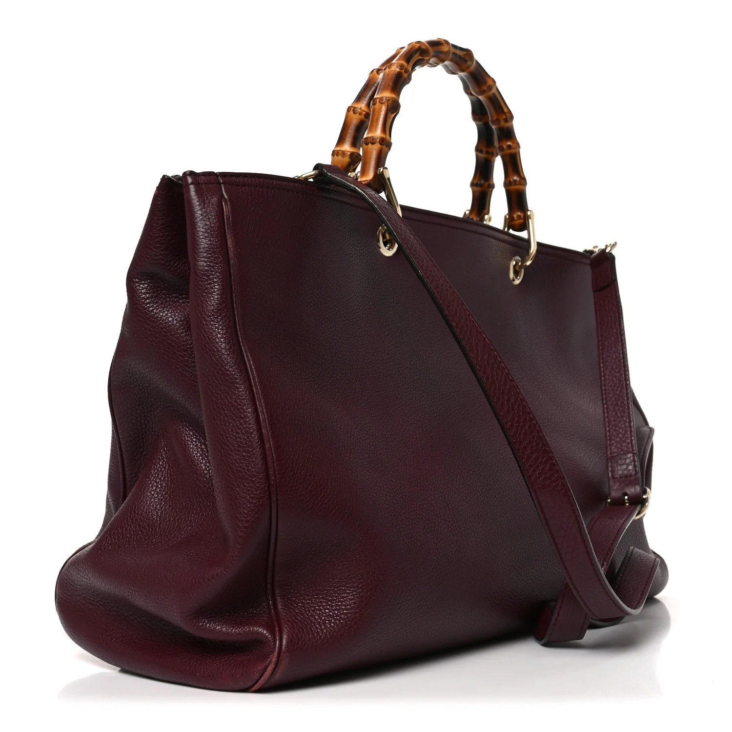 Pebbled Calfskin Large Bamboo Shopper Tote Burgundy - Image 3