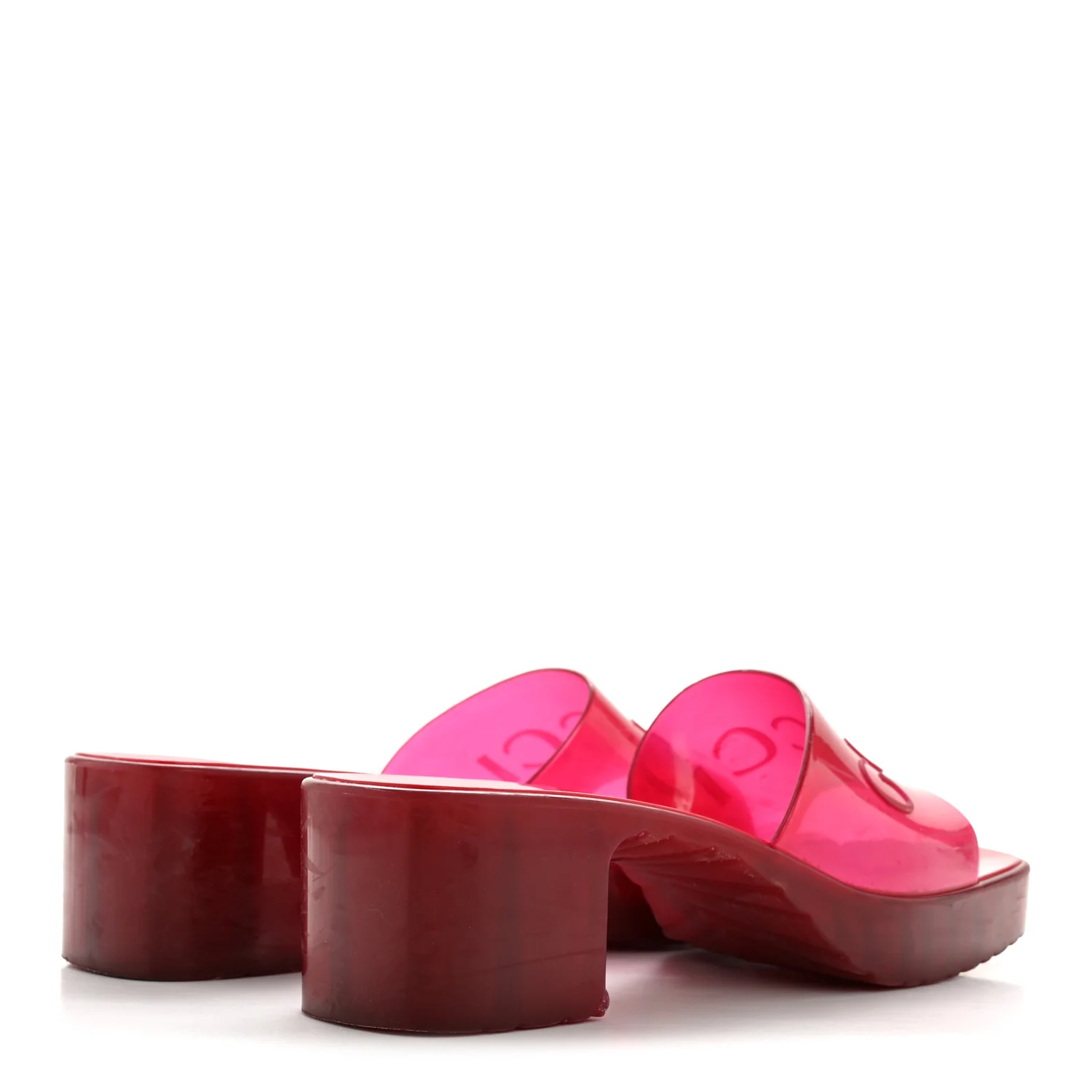 Rubber Gucci Logo Womens Platform 20/60mm Slide Sandals 38 Transparent Hibiscus Red - Image 5