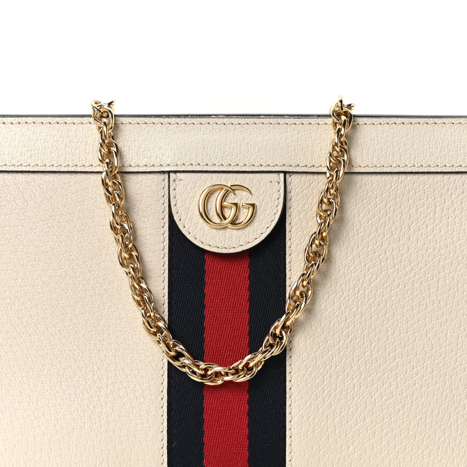 Textured Calfskin Web Small Ophidia Chain Shoulder Bag Mystic White - Image 8