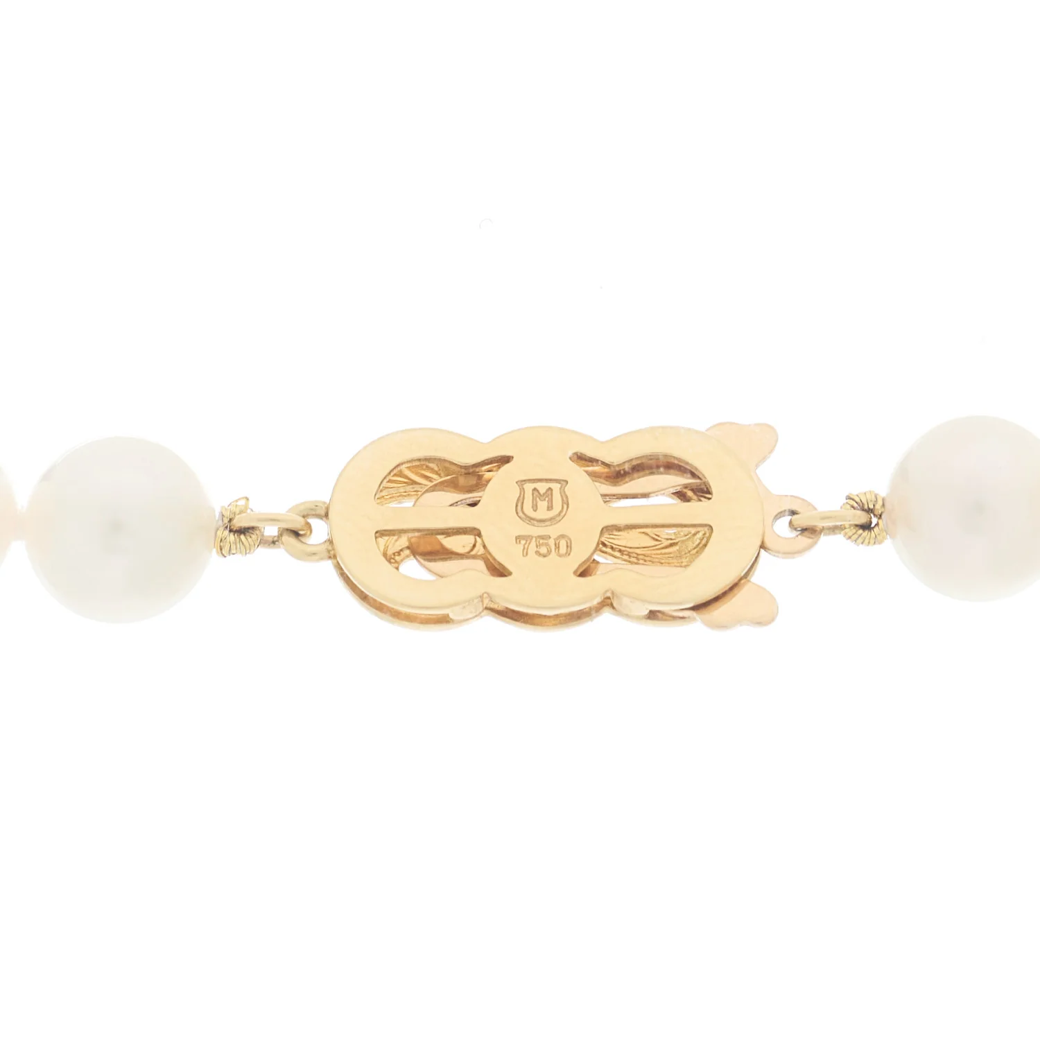 18K Yellow Gold Akoya Cultured Pearl 7.5-8mm Strand Necklace - Image 4