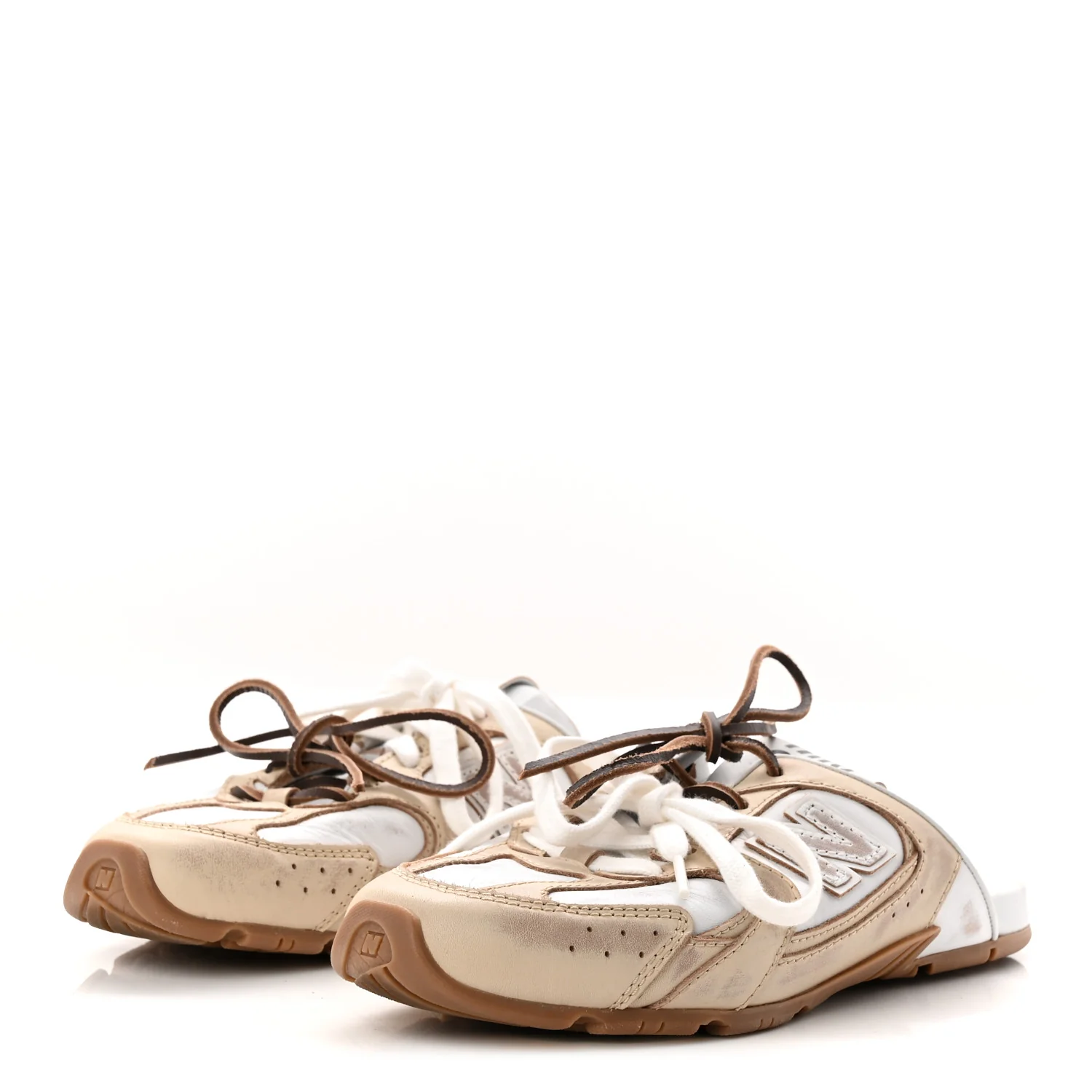 X NEW BALANCE Bleached Calfskin 530 SL Slip-On Sneakers Mules 35.5 Travertine Grey White - Image 4