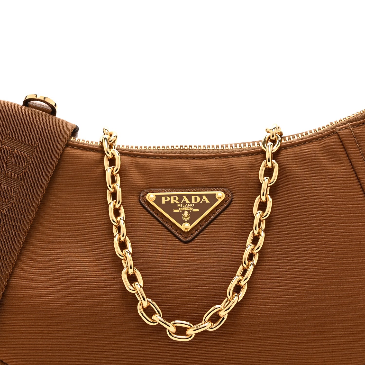 Re-Nylon Saffiano Demi-lune Shoulder Bag Brandy - Image 8