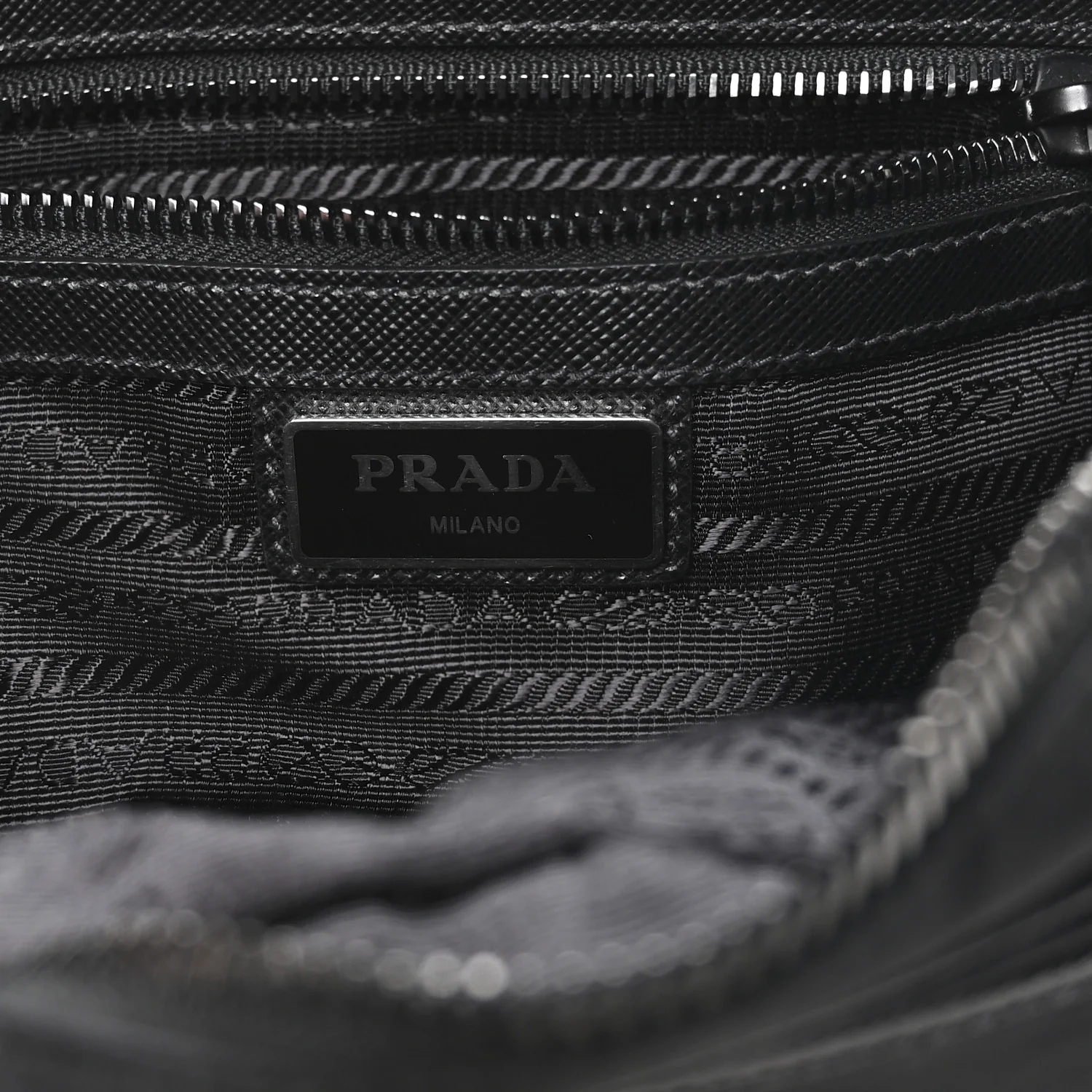 Re-Nylon Vela Saffiano Pocket Double Zip Shoulder Bag Black - Image 6