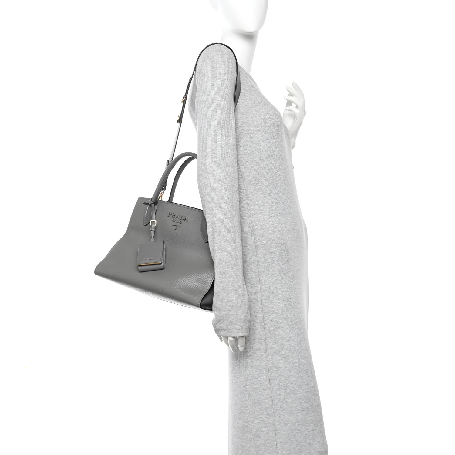 Saffiano Cuir Calfskin Medium Monochrome Top Handle Tote Ardesia - Image 2