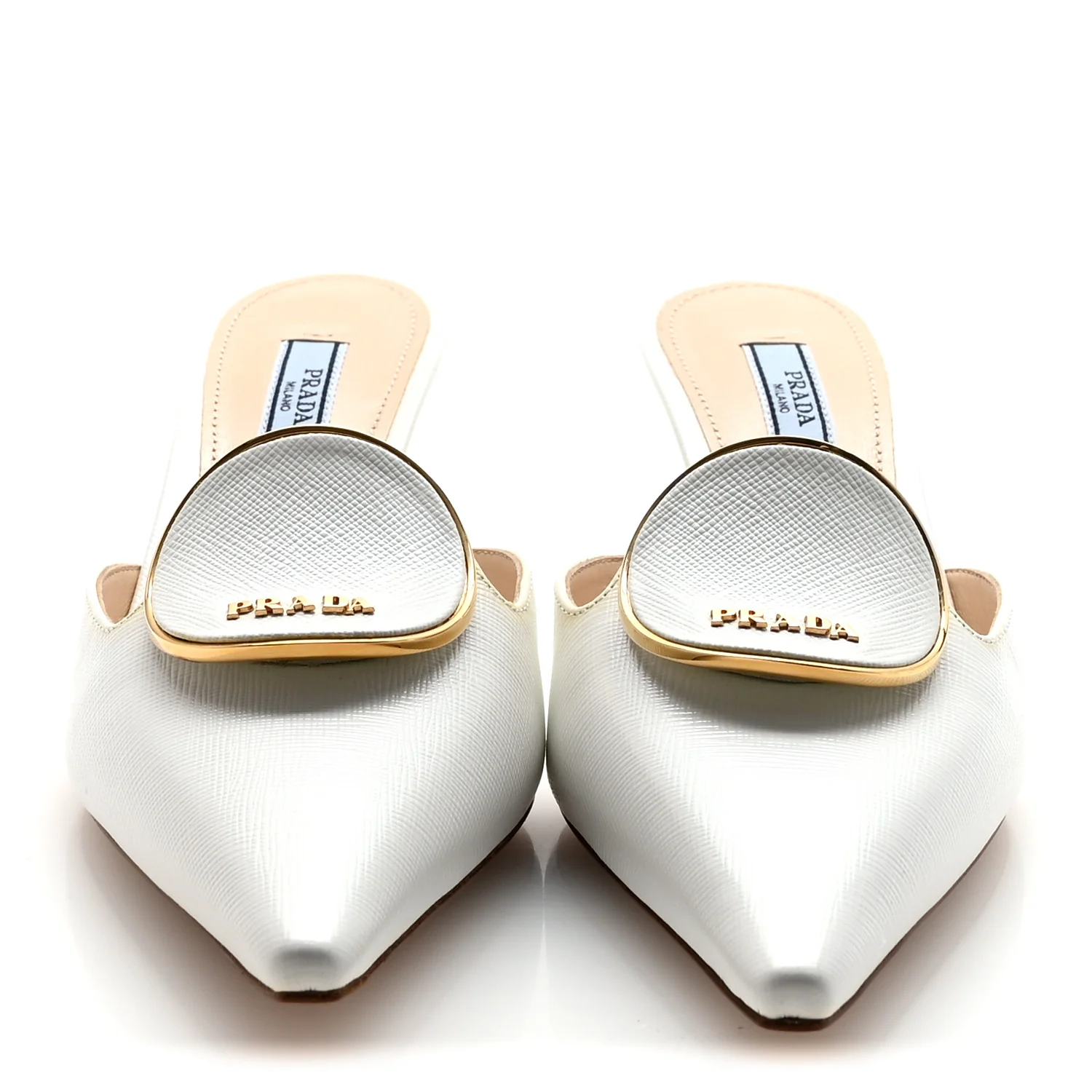 Saffiano Logo Pointed Toe 50mm Mules 36 White - Image 3
