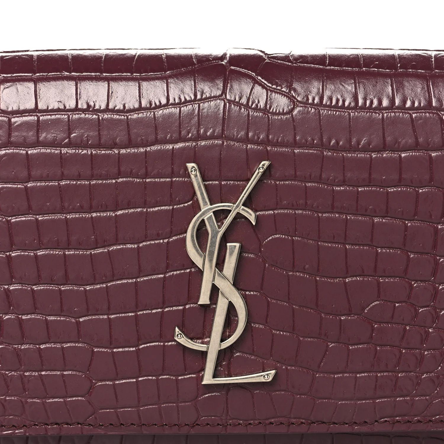 Calfskin Crocodile Embossed Monogram Kate Belt Bag Burgundy - Image 7