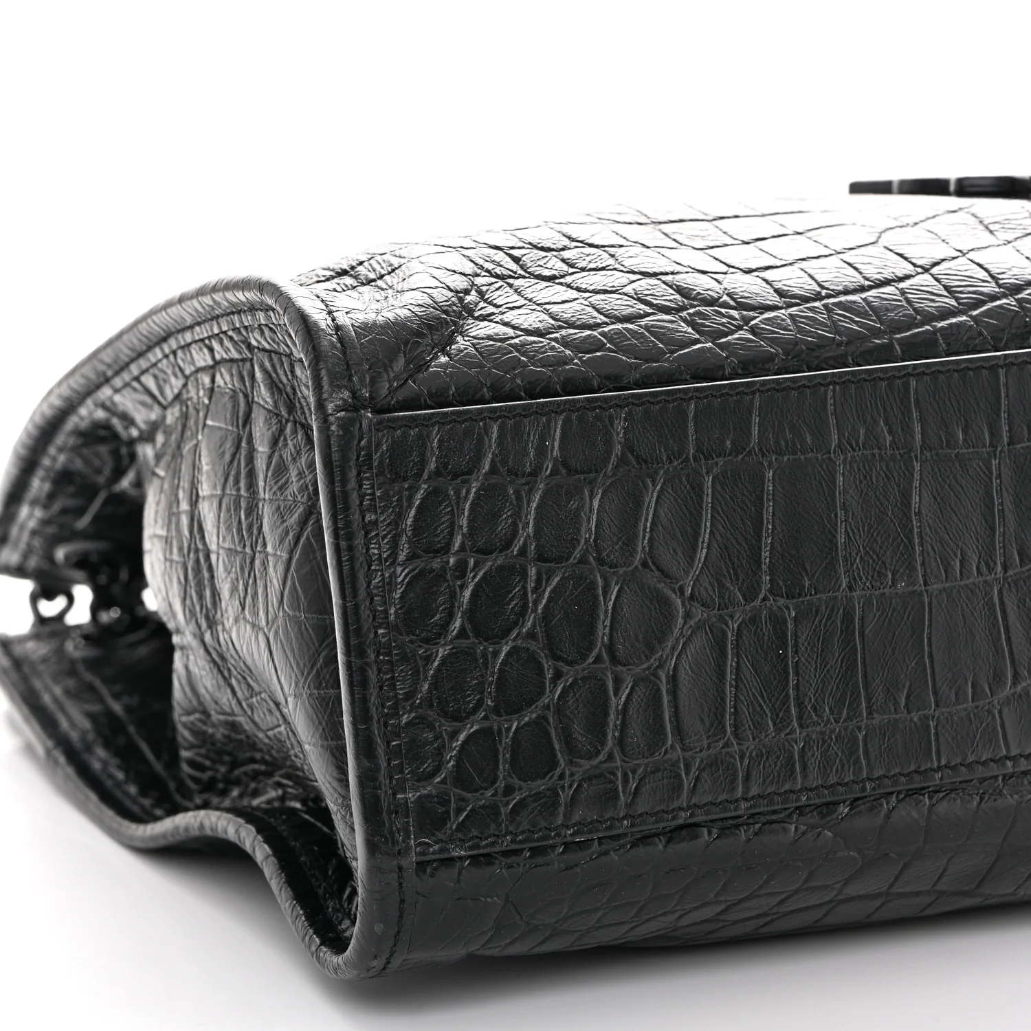 Calfskin Crocodile Embossed Monogram Medium Niki Shopping Bag Black - Image 9