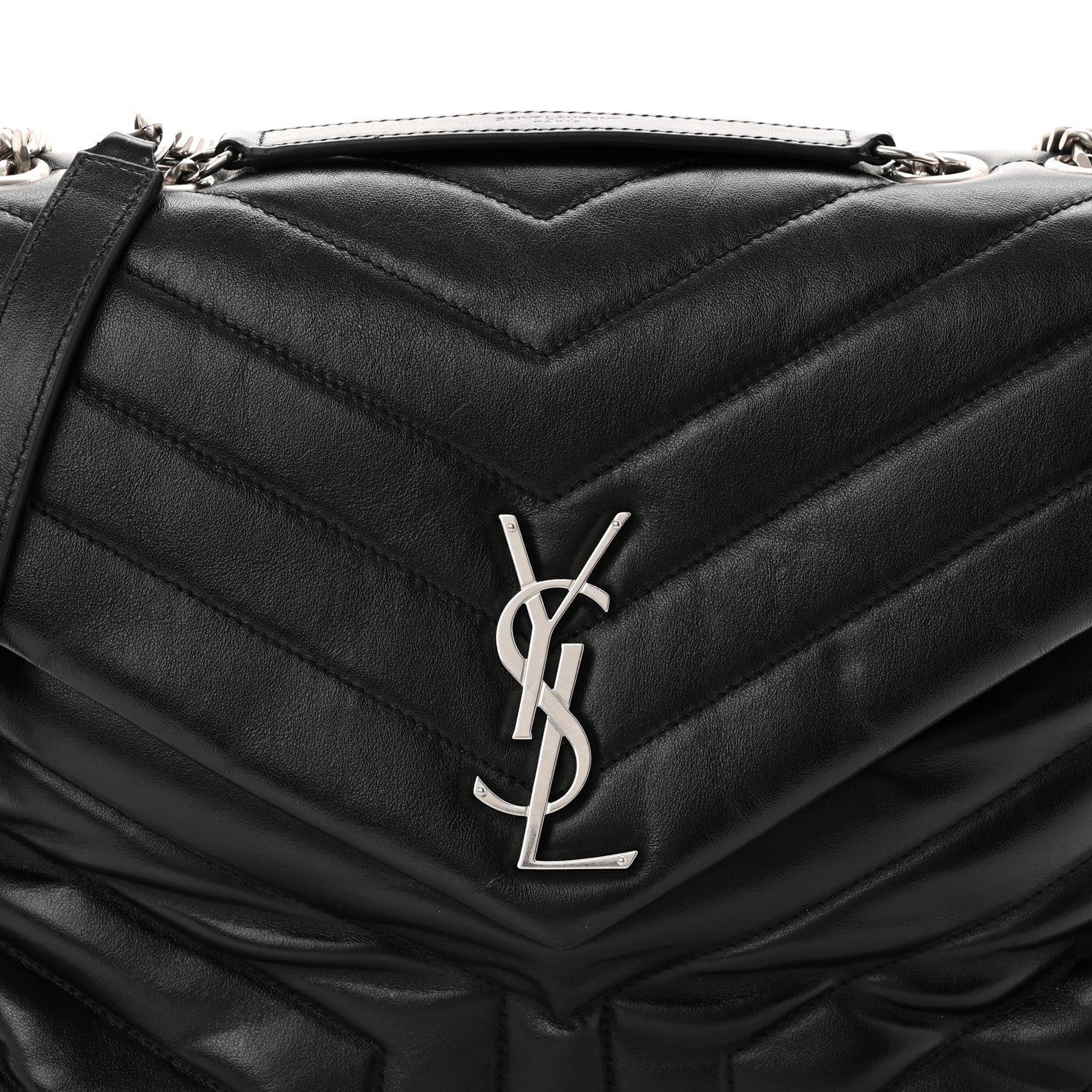 Calfskin Y Quilted Monogram Medium Loulou Chain Satchel Black - Image 7