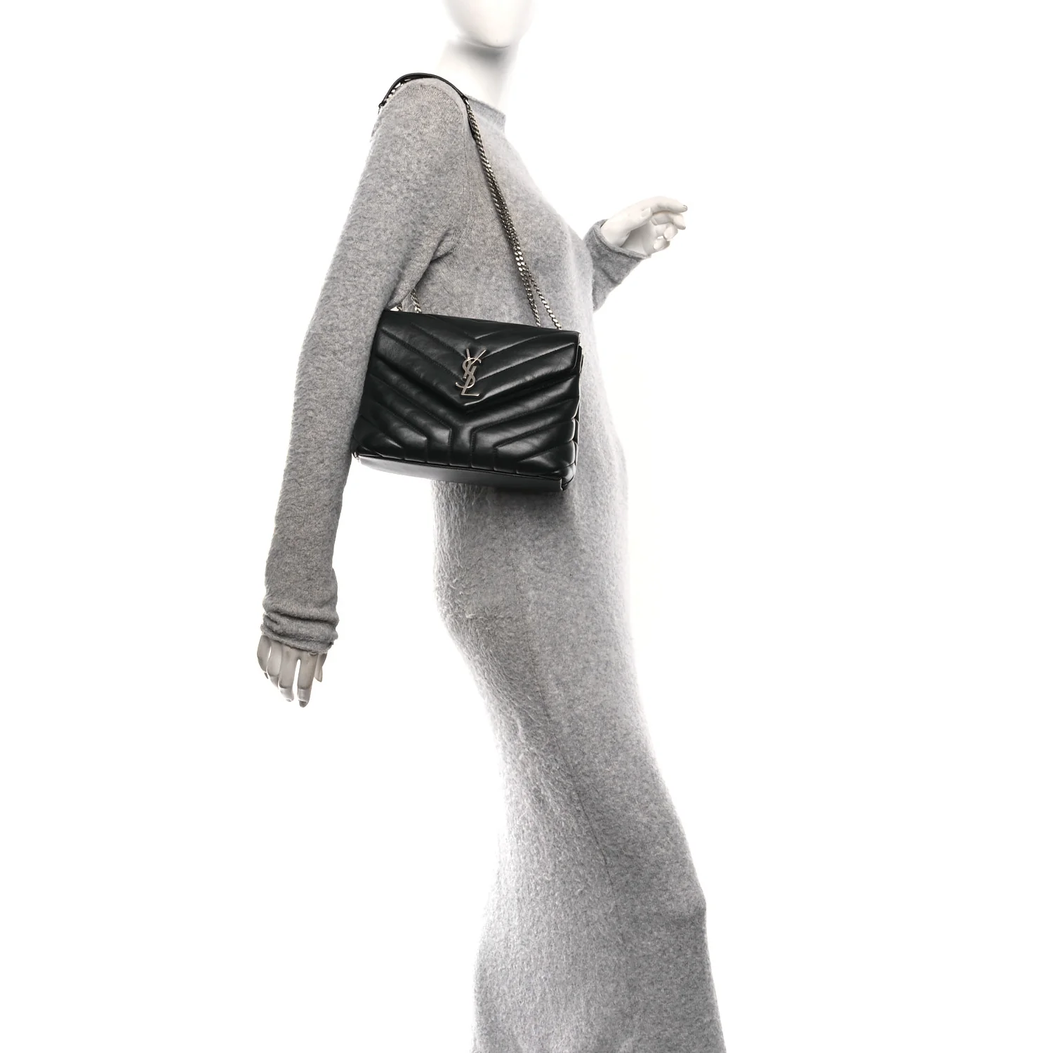 Calfskin Y Quilted Monogram Small Loulou Chain Satchel Black - Image 2
