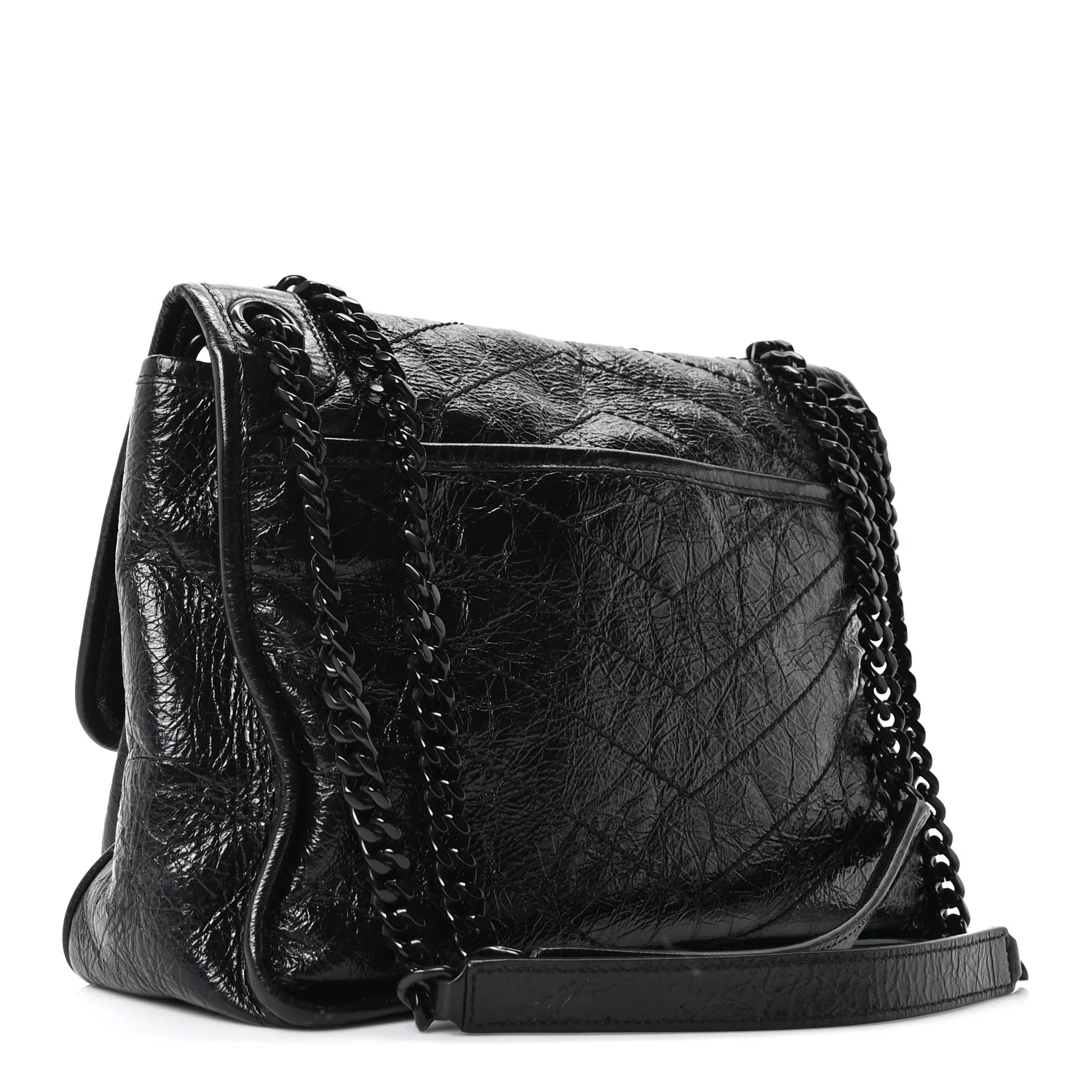 Crinkled Calfskin Matelasse Monogram Medium Niki Chain Satchel Black - Image 2