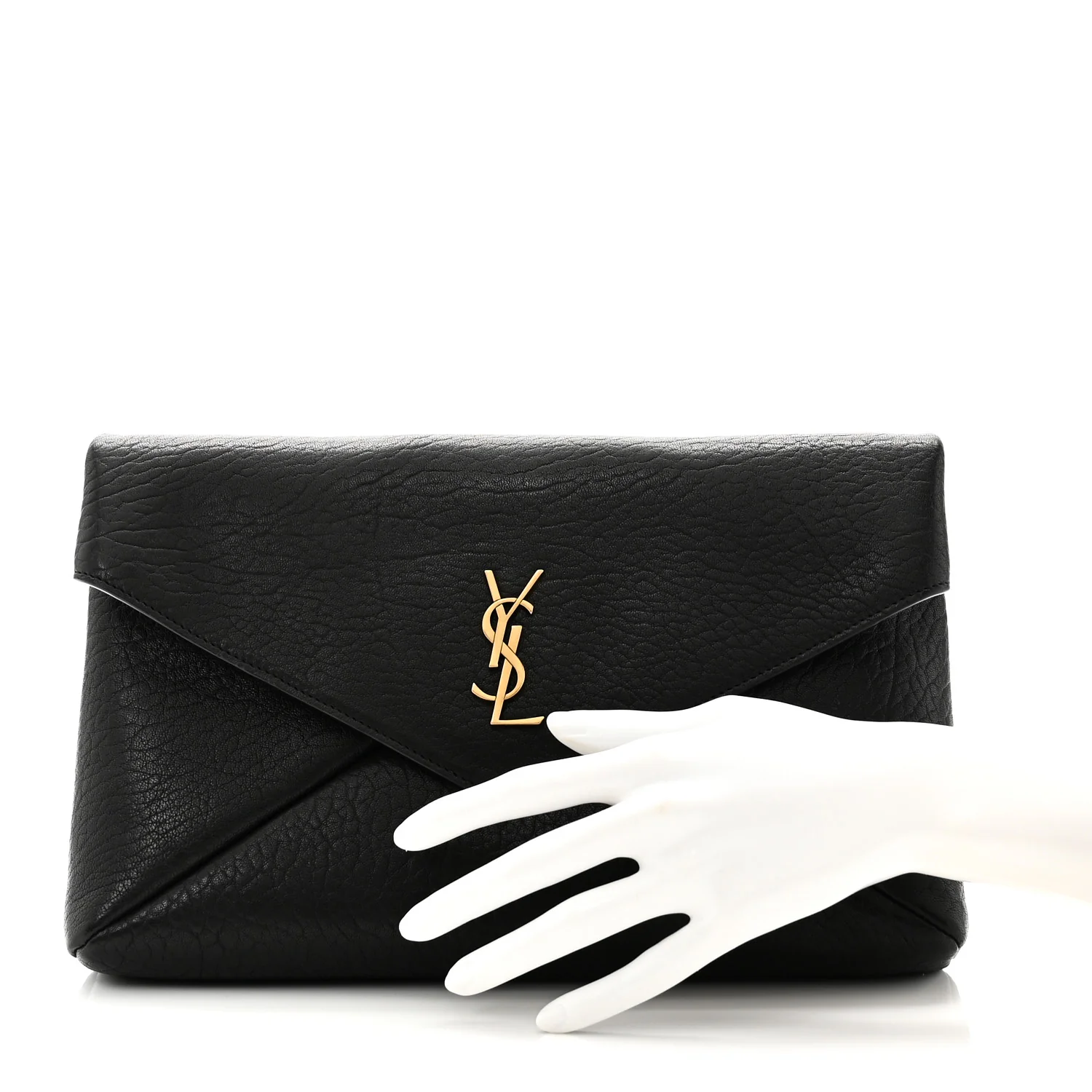 Grained Lambskin Cassandre Envelope Pouch Black - Image 2