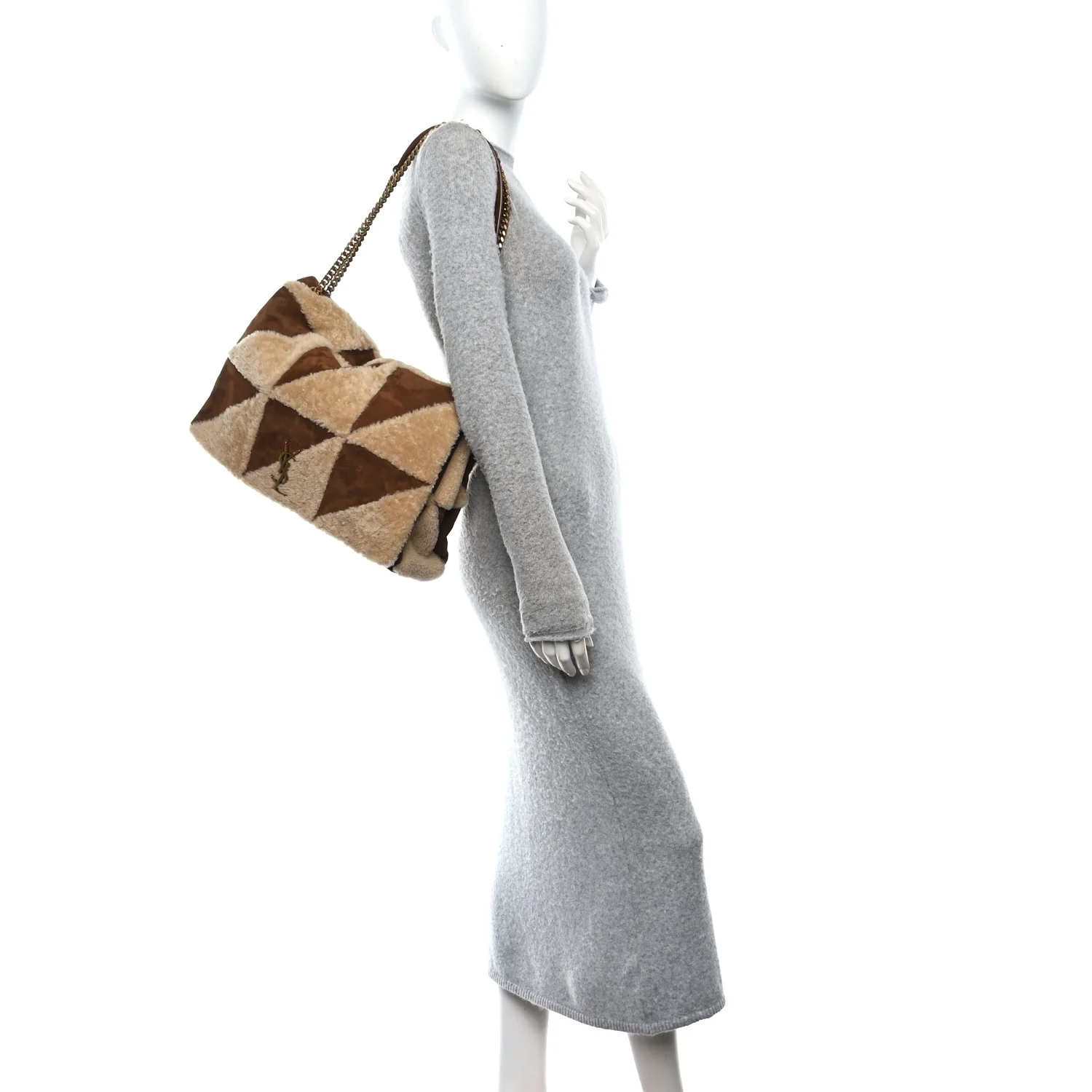 Suede Shearling Patchwork Monogram Giant Jamie Brown Beige - Image 3