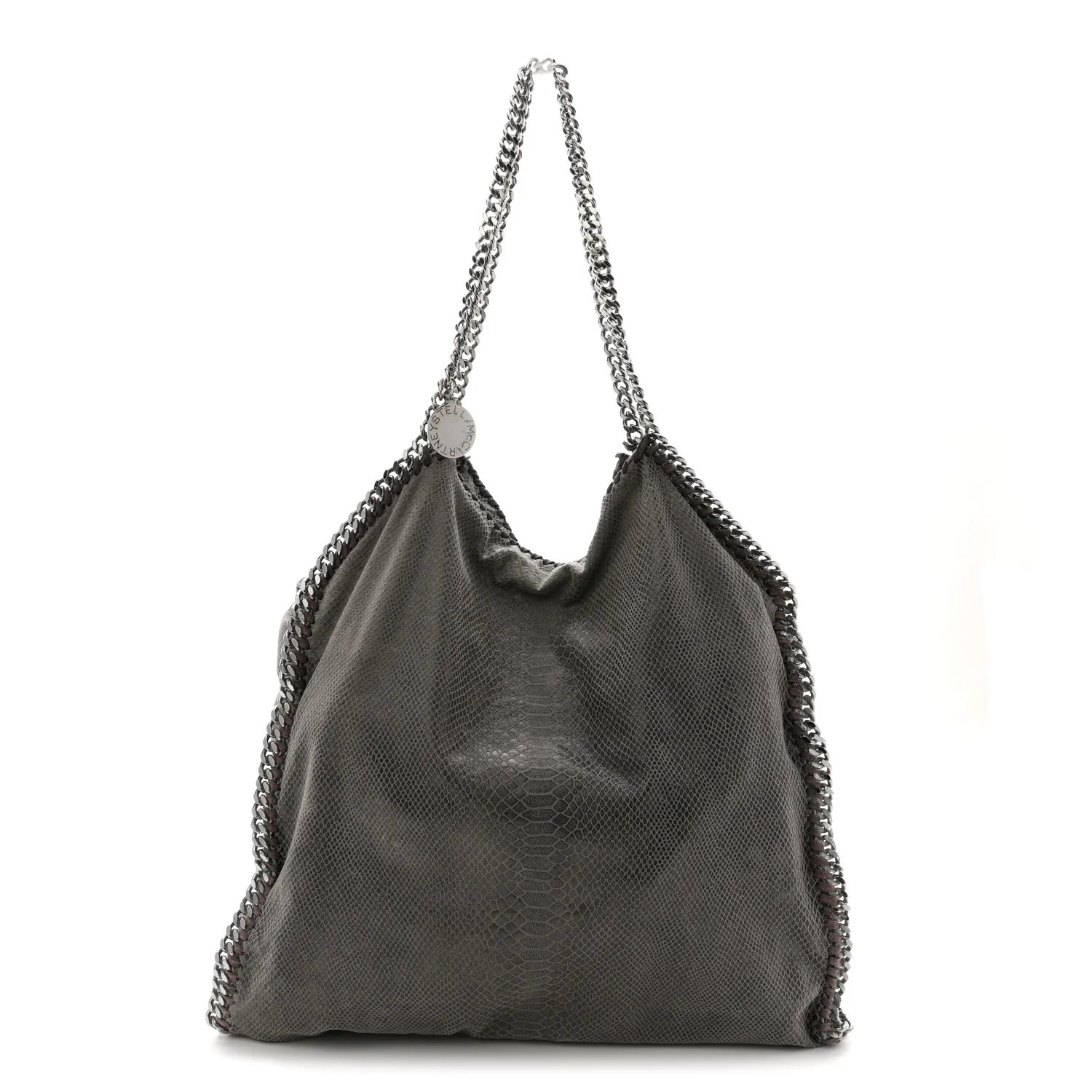 Metallic Faux Snakeskin Big Falabella Tote Grey