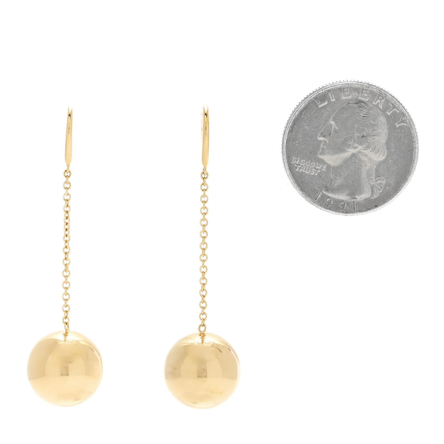 18K Yellow Gold 14mm Hardwear Ball Hook Drop Earrings - Image 2