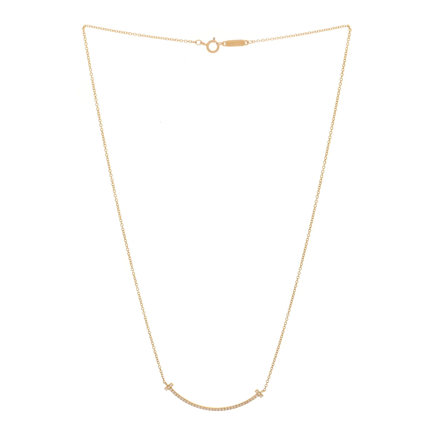 18K Yellow Gold Diamond Small T Smile Pendant Necklace - Image 3