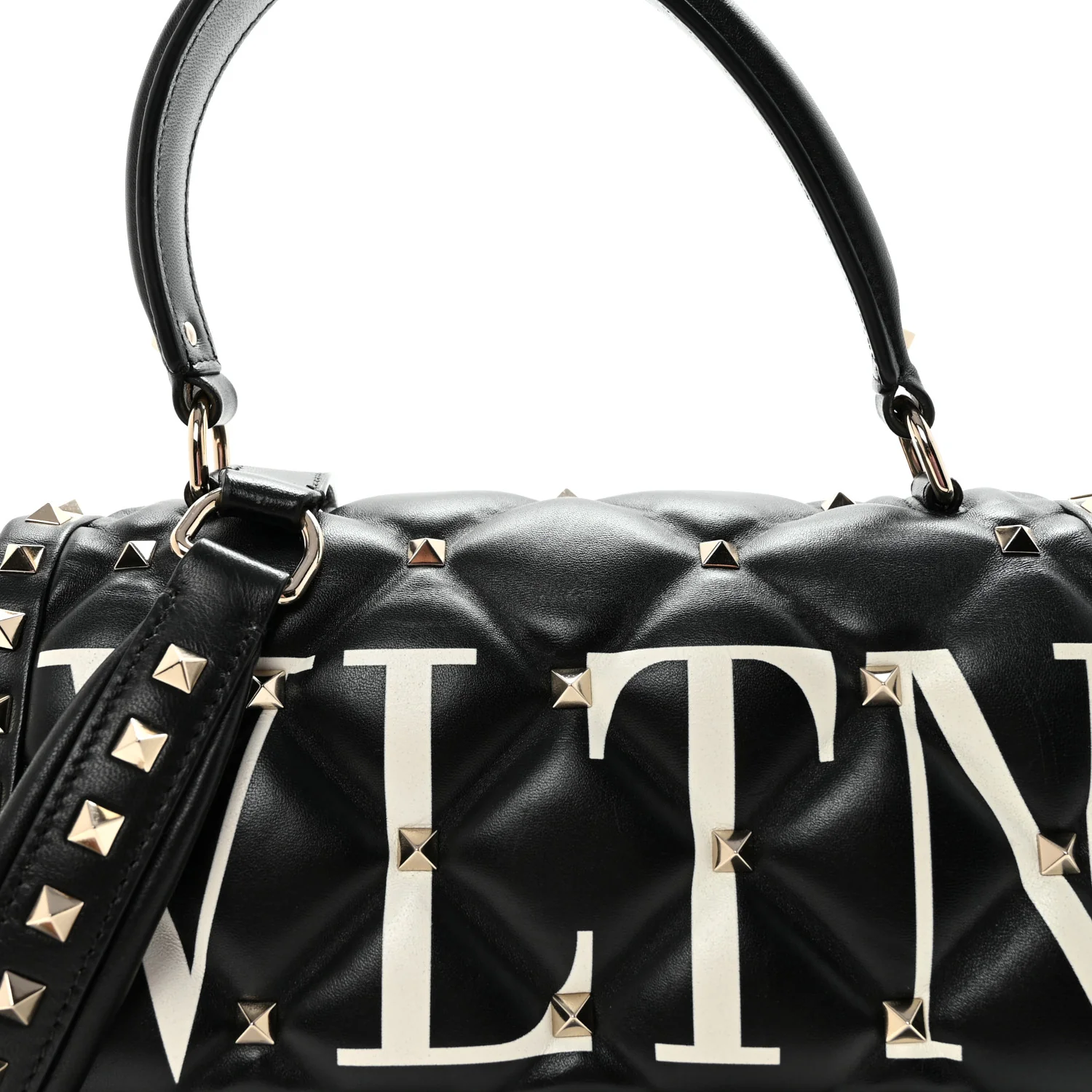 Lambskin VLTN Print Candystud Top Handle Bag Black - Image 7
