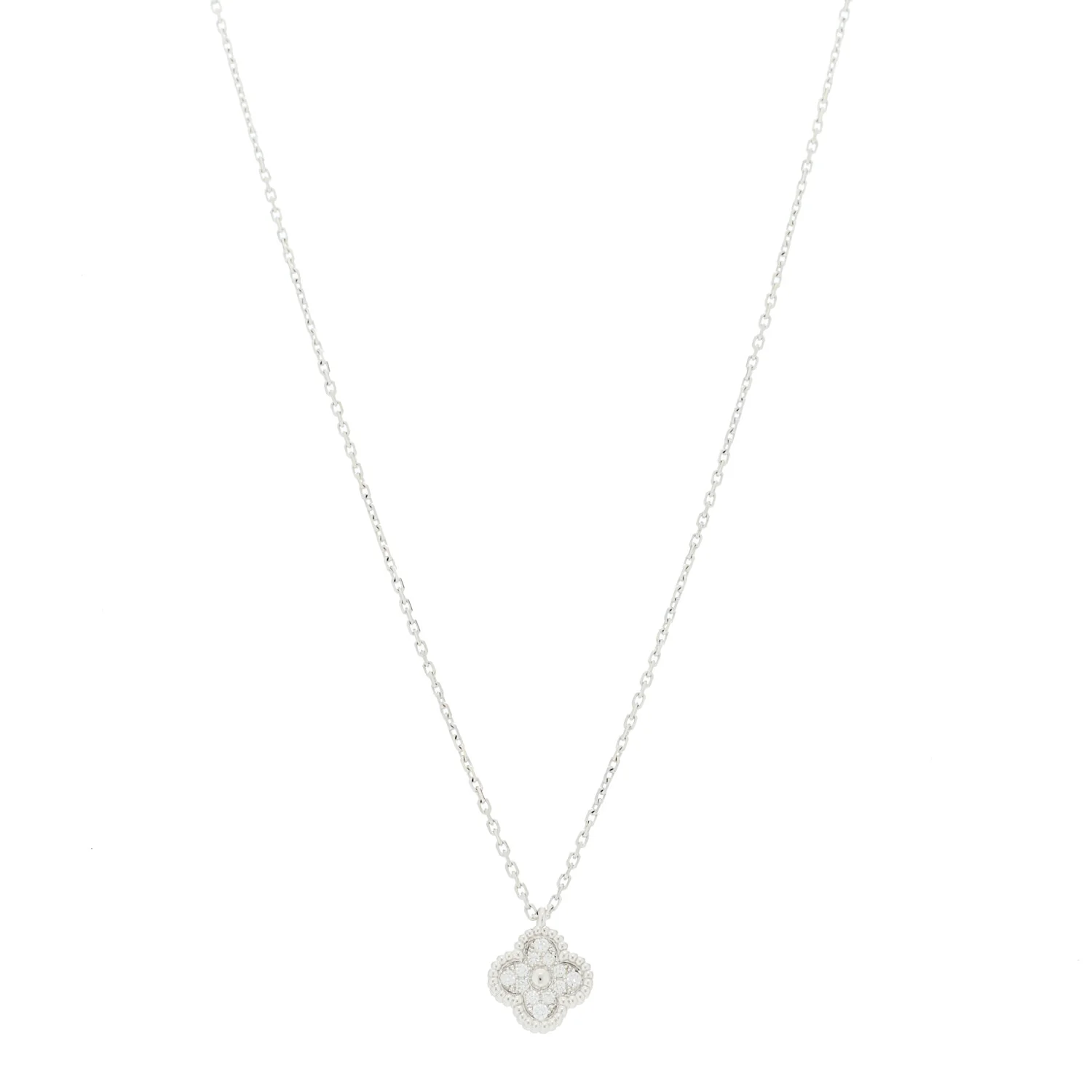 18K White Gold Diamond Sweet Alhambra Pendant Necklace