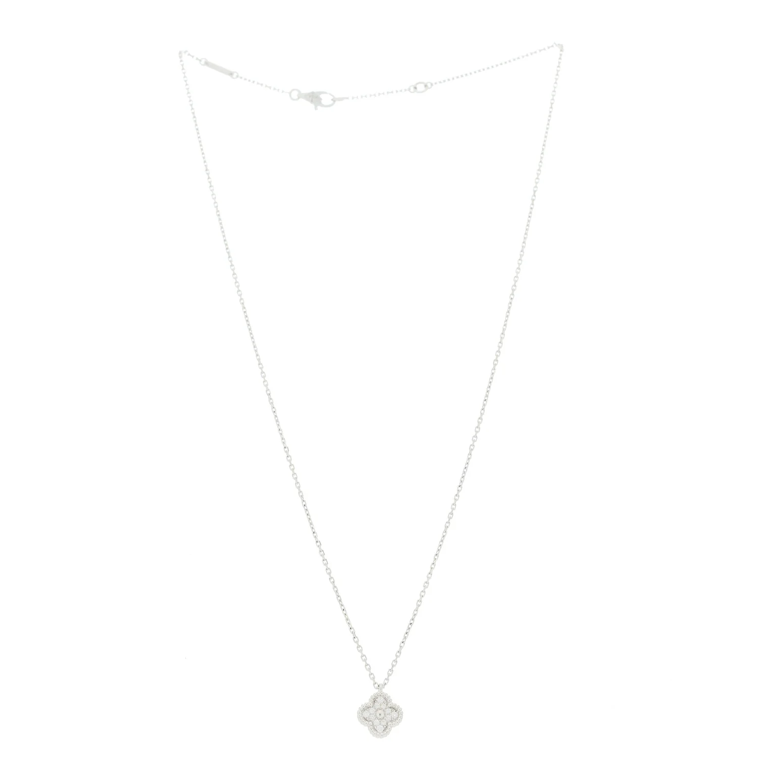 18K White Gold Diamond Sweet Alhambra Pendant Necklace - Image 3