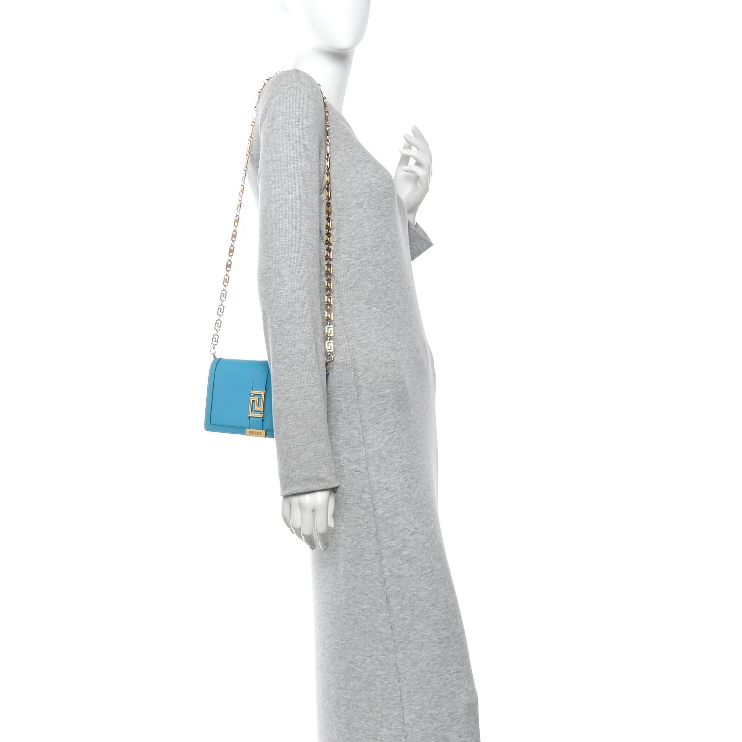 Calfskin Greca Goddess Wallet On Chain Blue - Image 2